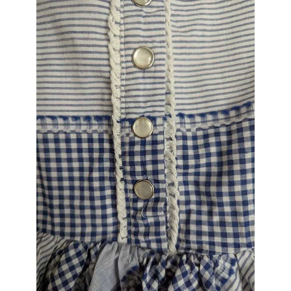 Little Cowgirl OshKosh Girls Blue Gingham Dress 12mo Pearl Snap Petticoat Circle